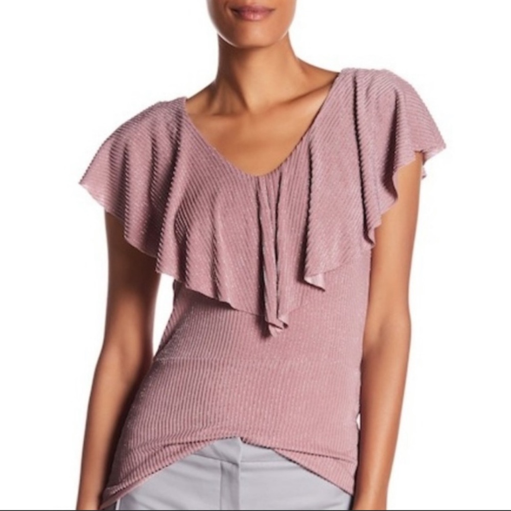 Adrianna Papell • Sparkle Stripe Ruffle V-Neck Top
